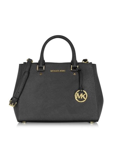 michael michael kors sutton medium leather satchel black|Michael Kors Purse Black Sutton Medium Saffiano Leather .